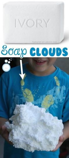 Soap Clouds - Put bar of Ivory soap into the microwave for a few minutes and it will grow. Very flaky afterwards so be cautious of the soap flake mess it may create. Fun to break up into pieces, maybe do outside. Wk #6