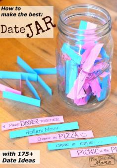 
                    
                        How to make the best date jar full of his and her ideas. Includes 175 DATE IDEAS to fill your jar and inspire you for awesome dates up ahead.
                    
                