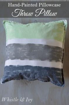 Hand painted Throw Pillow- Bring custom color to your rooms with these hand-painted throw pillows. Easy to make and easy on your budget!