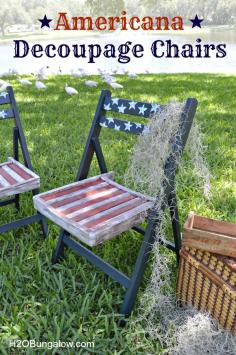 decoupage chairs americana flag makeover, decoupage, outdoor furniture, painted furniture
