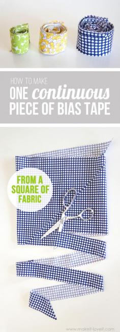 Cut a CONTINUOUS strip of BIAS TAPE (from one square of fabric)