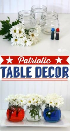 
                    
                        Easy Patriotic Table Decor | 4th of July table decoration | Red, White and Blue | See more creative ideas on TodaysCreativeLif...
                    
                