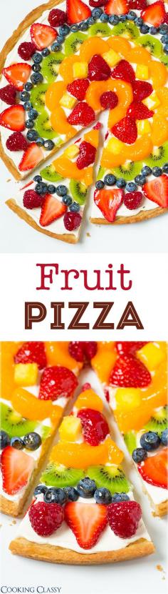 
                    
                        Fruit Pizza - this is one of my favorite summer desserts! Love the sweet cream cheese topping with all the fresh fruit! (recipe for homemade crust and store-bought method included)
                    
                