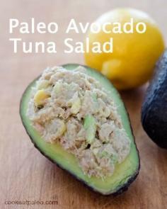 Paleo Avocado Tuna Salad by Cook Eat Paleo.  A great #paleo lunch or snack in 5 minutes with just 4 essential ingredients. Click for recipe. #paleo #tunasalad