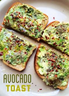 Avocado Toast | 17 Power Snacks For Studying (seasonings: pepper, red pepper flakes, and lemon) Easy and healthy recipes you can find here : http://justcookandeat.com/