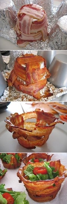 How to make a bacon salad bowl: | Community Post: 35 Clever Food Hacks That Will Change Your Life:  THIS is the most ingenious idea EVER!!!