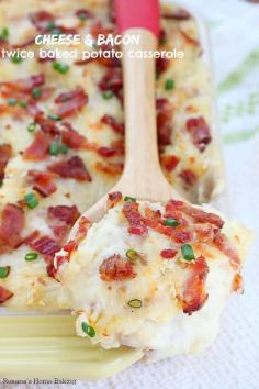 Twice Baked Cheese and Bacon Mashed Potato Casserole Recipe - RecipeChart.com