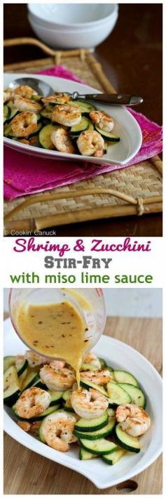 Shrimp and Zucchini Stir-Fry Recipe with Miso Lime Sauce | cookincanuck.com