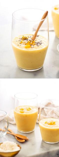 
                    
                        This mango smoothie is super creamy and unlike some smoothies, doesn’t break up as it comes to room temperature thanks to the creaminess of the banana base.
                    
                