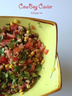 Cowboy Caviar:  5 Medium Tomatoes – chopped  2 Green Onions – sliced thin  1 Big Bunch of Cilantro  1 Avocado – chopped  1 Can of Corn – drained & rinsed  1 Can of Blackeyed Peas – drained & rinsed  1 Package Good Seasonings Italian Dressing – Add in Dry as is Mix all together. Served with chips, it’s the whole kit and caboodle.