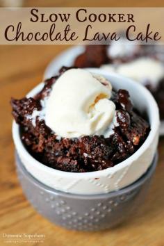 Slow Cooker Chocolate Lava Cake - a moist delicious cake oozing with hot chocolate sauce. This slow cooker recipe is not only easy, but probably the best thing youll ever make in a slow cooker.  #slowcooker #recipe #crockpot #healthy #recipes