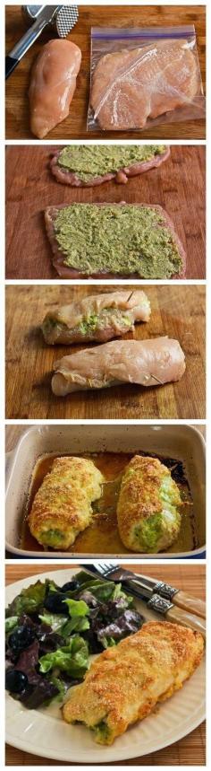Baked Chicken Stuffed with Pesto and Cheese- I love me some stuffed chicken!!!!