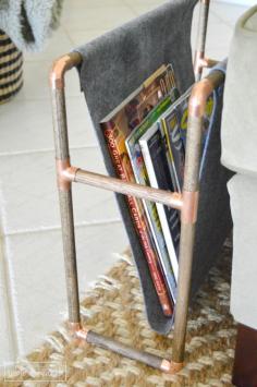 easy copper and wood magazine rack, crafts, how to, plumbing, repurposing upcycling