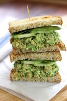 Smashed Chickpea Avocado Sandwich. An easy sandwich to make that's filling, tasty and healthy. I THINK THIS WOULD TASTE GREAT WITH SHALLOTS AND DILL. RECIPE ON SITE