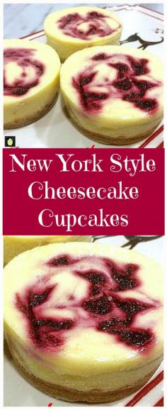 New York Style Cheesecake Cupcakes - A great recipe for baked mini cheesecakes with a delicious fruit sauce