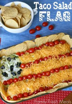Easy Taco Salad Flag: Perfect for the #4thofJuly! @Emily Swanson taco dip flag!!
