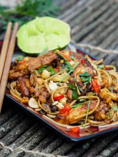 Easy dinner recipe for Thai Chicken Noodle Stir Fry with Peanuts
