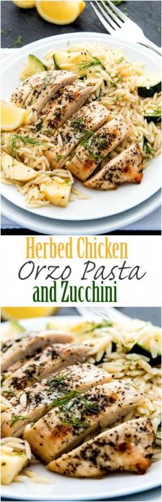 If you only have 30 minutes to make a weeknight meal Herbed Chicken Orzo Pasta and Zucchini is a wonderful healthy and light recipe