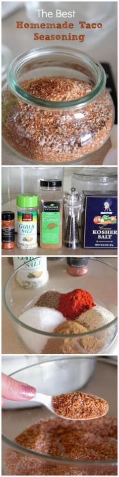 The BEST Homemade Taco Seasoning! Only 5 ingredients.  Place in glass jar to have on hand for all of your taco nights! #tacos #tacoseasoning #homemade #recipe