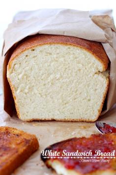 I love homemade bread, especially the crust!  White sandwich bread from Roxanashomebaking.com Soft and fluffy, with a yellowish crumb and a chewy crust, this bread it perfect for Pb&J or any deli sandwiches and even for making French toast.