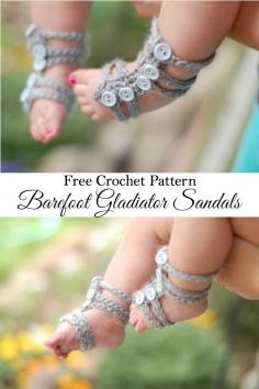 Free Crochet Pattern - These cute and easy barefoot gladiator sandals for baby  are perfect for spring and summer! {Pattern by Whistle and Ivy}