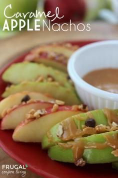 Caramel Apple Nachos - A Twist to the Classic Recipe on Frugal Coupon Living. Healthy Fruit Snack Idea Recipe for the kids.