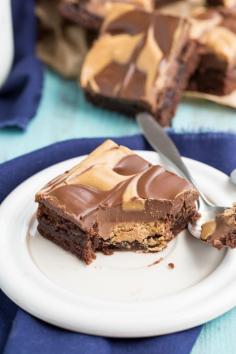 Double-Layered Peanut Butter Cup Brownies I via chelseamessyapron.com I #dessert #brownie #peanutbutter