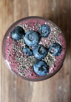 Wild Blueberry Banana Spinach Power Smoothie | Ambitious Kitchen1/2 cup frozen blueberries 1/2 cup frozen strawberries, raspberries, or blackberries 1/2 frozen medium banana 1 cup Almond Breeze Unsweetened Vanilla Almond Milk 1 cup baby spinach 1 teaspoon chia seeds for topping, if desired Instructions Place all ingredients besides chia seeds into blender and blend until smooth. Add more almond milk if smoothie is too thick. Pour into a chilled glass, sprinkle with chia seeds and extra blueberries; enjoy! Notes Feel free to add 1/2 cup greek yogurt or a scoop of protein powder if you'd like more protein in this recipe.  Instead of blueberries, try using raspberries or whatever berry you like best.