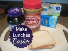 Making Lunches Easier - Make up a bunch of PB&J sandwiches and freeze them. Pull them out in the morning and throw them in the lunch bag. http://saving4six.com/2014/10/making-lunches-easier.html