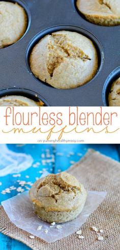 Healthy and easy flourless muffins made using only a blender - no bowls! You will love how moist and flavorful these gluten free muffins are and they're made with NO oil or butter!/cc