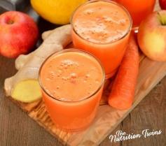 Ginger & Carrot Smoothie Ingredients: 1 medium Gala Apple   ½ cup Carrot Juice   ½ cup Cantaloupe, cubes  1 cup Greek Yogurt, plain, non-fat  1 tsp ginger, fresh