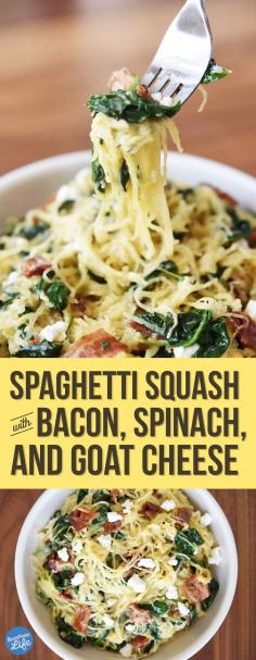 Spaghetti Squash with Bacon, Spinach, and Goat Cheese | Here's An Easy Dinner For Busy Weeknights