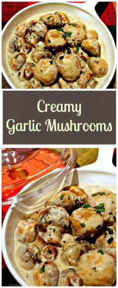 Creamy Garlic Mushrooms. Substitute vegan cream cheese. This is a very quick, easy and delicious recipe, perfect as a side, serve on toast for brunch, or add to some lovely pasta! #mushrooms #garlic #easyrecipe