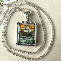 
                    
                        Broken china jewelry pendant necklace antique unique sailing clipper ship Grindley china backstamp
                    
                