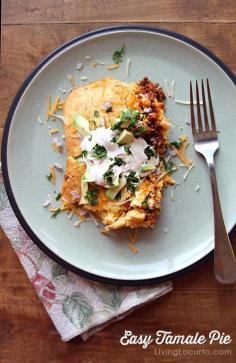 
                    
                        Easy Tamale Pie Mexican dish. A dinner recipe idea the whole family will love! LivingLocurto.com
                    
                