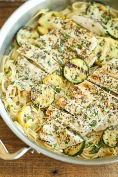 
                    
                        Garlic Butter Fettuccine with Chicken and Zucchini
                    
                