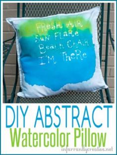 
                    
                        DIY Crafts | This abstract watercolor pillow is simple to make (The kids can even help!) and perfect for summer time.
                    
                