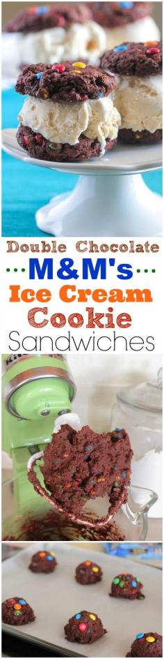 Double Chocolate M&M's Ice Cream Cookie Sandwiches #cookie #icecream #recipe #dessert #ad #BetterWithMMS @mmschocolate