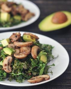 Kale and avocado salad with a warm bacon dressing