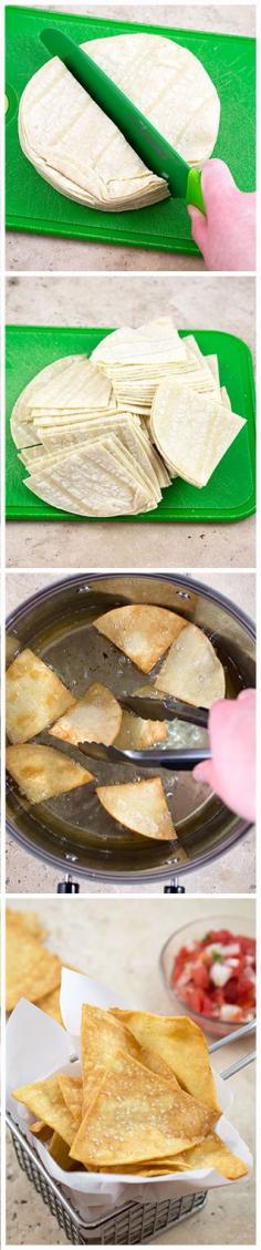 How to make homemade tortilla chips | chefsavvy.com #recipe #appetizers #tortilla #chips