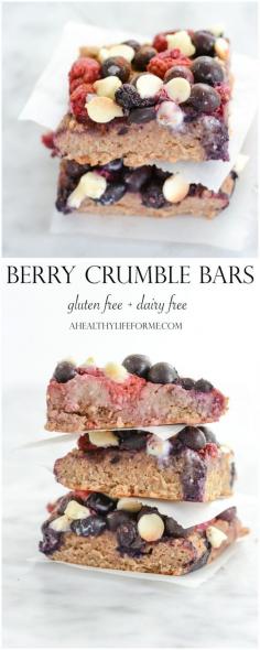 Berry Crumble Bars are loaded with summer fruit, healthy nuts, sweetened with honey and are gluten and dairy free. The perfect healthy dessert bar for the fourth of July and all summer long. - A Healthy Life For Me