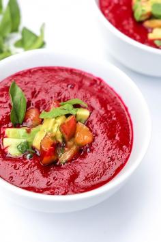 Beet and Cherry Gazpacho with Avocado Cherry Relish