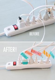 Easy Way To Label Cords - using washi tape.