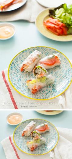 Bacon, Lettuce  Tomato Spring Rolls with Sriracha Mayo Dipping Sauce