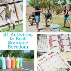 21 Activities to Beat Summer Boredom...Great ideas & free printables!!