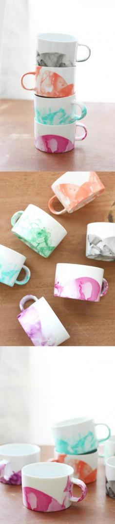 Turn a simple #thrift find into kitchen masterpieces. Pick up some plain white mugs and turn them into works of art!