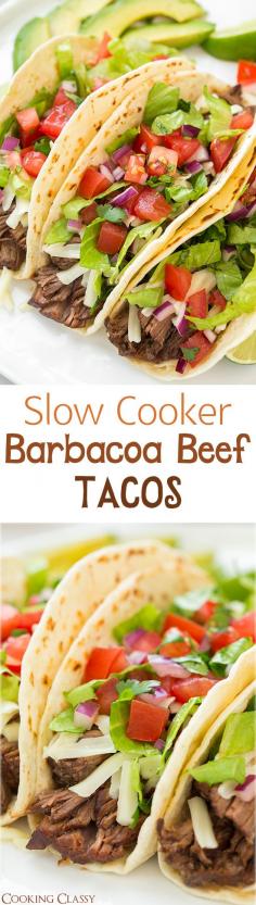 Slow Cooker Barbacoa Beef Tacos (Chipotle Copycat recipe).