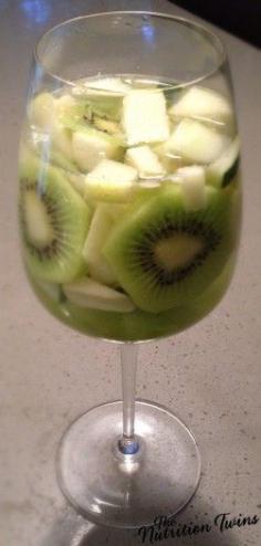 Green Goddess Sangria | Only 101 calories-- refreshing, lightened- up beverage to keep your holiday Cheer lean! | Enjoy! | NutritionTwins.com #springforpears #usapears