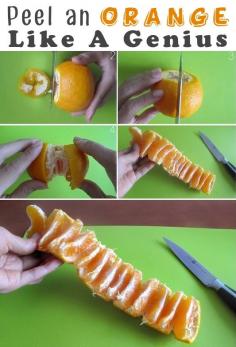 Peel orange like genius: 36 Kitchen Tips and Tricks That Nobody Told You About.