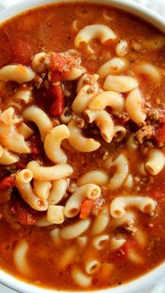 Classic Beef & Tomato Macaroni Soup ~ Perfect comfort food, this soup is seriously the best- probably adjust to make over the stove top and not crock pot